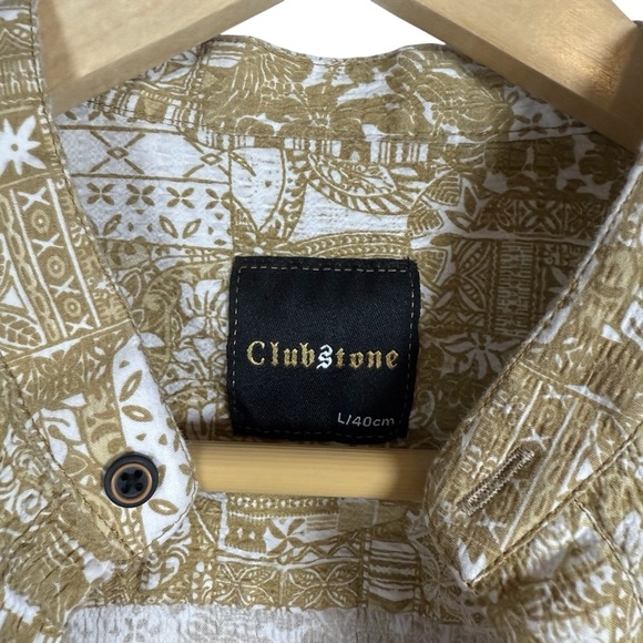 Clubstone Men’s Abstract Button Collar Shirt in Beige/White Size L - Picture 4 of 8